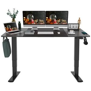 FLEXISPOT EP4 Classic Electric Standing Desk 63"x30" Inches Dual Motor 3 Stages Height Adjustable Desk Stand Up Desk with USB Charging Port and Hooks Sit Stand Desk, Black Frame & Black/Greystone Top