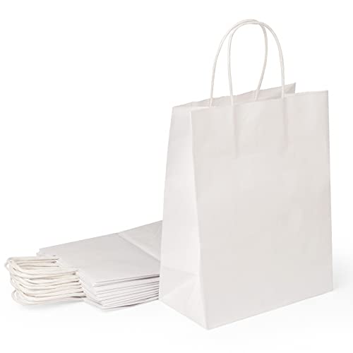 PAICUIKE White Kraft Paper Bags Gift Bags With Handle 10.6x4.3x8.3 100Pcs Party Favor Bags for Shopping Wedding,Baking Outer Bags,Birthday Party,Celebrations Gift Package