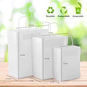 PAICUIKE White Kraft Paper Bags Gift Bags With Handle 10.6x4.3x8.3 100Pcs Party Favor Bags for Shopping Wedding,Baking Outer Bags,Birthday Party,Celebrations Gift Package