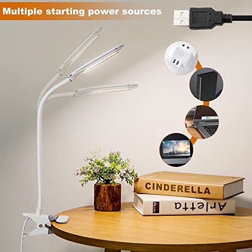 Eye Caring Desk Lamp with Clamp,Full Spectrum Eye Protection LED Clip on Desk Lamp,Dimmable Bright 8W Book Light for Reading in Bed,Daylight USB Powered Adjustable Gooseneck Small Desk Lamp for Dorm