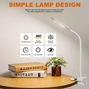 Eye Caring Desk Lamp with Clamp,Full Spectrum Eye Protection LED Clip on Desk Lamp,Dimmable Bright 8W Book Light for Reading in Bed,Daylight USB Powered Adjustable Gooseneck Small Desk Lamp for Dorm