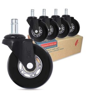 rollerblade office chair caster wheels replacement, 2.8 inch heavy duty casters, safe for all floors including hardwood and tile, set of 5 (grey/black)