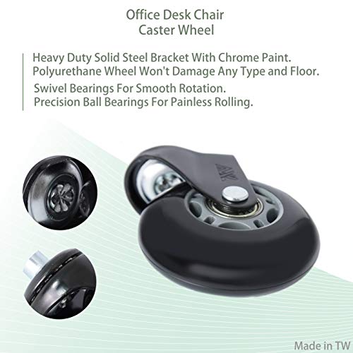 Rollerblade Office Chair Caster Wheels Replacement, 2.8 inch Heavy Duty Casters, Safe for All Floors Including Hardwood and Tile, Set of 5 (Grey/Black)