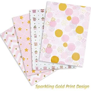 Larcenciel Gift Wrapping Paper, Birthday Wrapping Paper for Girl, Metallic Gold Foil Wrapping Paper, Pink Gift Wrap for Birthday, Valentines Day, Christmas, Wedding, Baby Shower,4 Sheets 27.5x19.6inch