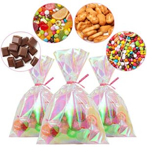 Sainyarh 120pcs Cellophane Treat Bags, Iridescent Holographic Cellophane Bags, 6x9 inch Iridescent Holographic Cellophane Goodie Bags, Iridescent Cellophane Party Favor Treat Bags Candy Cookie Bags