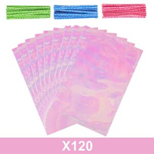 Sainyarh 120pcs Cellophane Treat Bags, Iridescent Holographic Cellophane Bags, 6x9 inch Iridescent Holographic Cellophane Goodie Bags, Iridescent Cellophane Party Favor Treat Bags Candy Cookie Bags