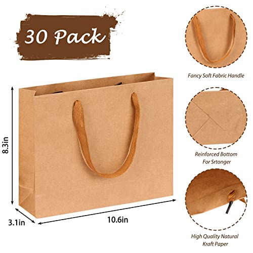 Moretoes 30Pcs Kraft Paper Bags Brown Gift Bags 10.6x3.1x8.3 with Handles Small Kraft Paper Bags Brown Paper Bags with Cloth Handles, Shopping Bags, Merchandise Bags, Party Bags, Wedding Party Bags