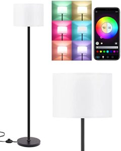 smart dimmable floor lamp for living room,wifi app control led modern tall light standing lamp compatible with alexa & google home,2700-6500k white color & rgb corner lamp with linen lampshade