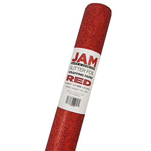 JAM Paper Gift Wrap - Glitter Wrapping Paper - 25 Sq Ft - Red Glitter - Roll Sold Individually