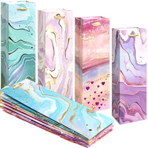 ceiba tree wine gift bags holiday gift paper bags set heavy-duty home wedding birthday party favor reusable marble gold foil wine wrapping bags with handles 12pcs