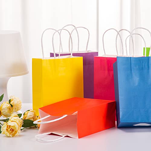 MIXMECY 24 Pack Bulk Party Favor Bags with Handle Small Medium Kraft Paper Cute Colored Gift Wrap Bags Assortment for Shopping Business Retail Goody