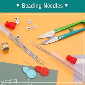 UOOU 28 Pcs Beading Needles Set Include 20 Pcs Long Straight Beading Thread Needles + 8 Pcs Big Eye Beading Needles, Embroidery Needles with Needle Bottle, Thimble, Needle Threaders for Jewelry Making