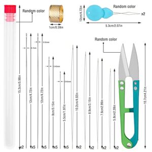 UOOU 28 Pcs Beading Needles Set Include 20 Pcs Long Straight Beading Thread Needles + 8 Pcs Big Eye Beading Needles, Embroidery Needles with Needle Bottle, Thimble, Needle Threaders for Jewelry Making