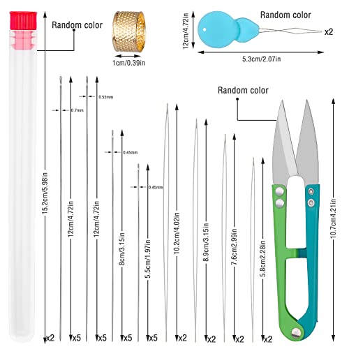 UOOU 28 Pcs Beading Needles Set Include 20 Pcs Long Straight Beading Thread Needles + 8 Pcs Big Eye Beading Needles, Embroidery Needles with Needle Bottle, Thimble, Needle Threaders for Jewelry Making