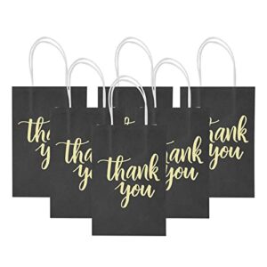 djinnglory 100 pack small black thank you paper gift bags with handles for small business, shopping, wedding, baby shower, party favors (9”x5.5”x3.15”, black)