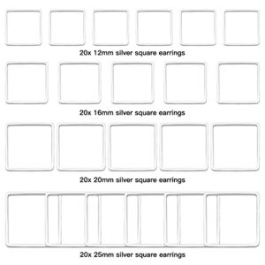 80Pcs Earring Hoop Jewelry Making Earring Beading Hoop Rings Earring Finding Hypoallergenic Square Earrings Beading Hoop Bulk Open Bezel Pendant Frame for DIY Crafts Accessories Supplies(Silver)