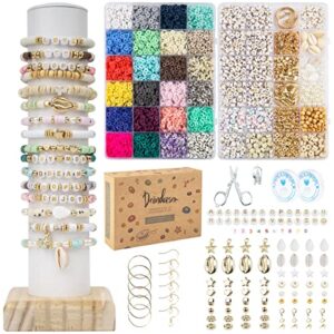 Deinduser Clay Beads 7200 Pcs 2 Boxes Bracelet Making Kit - 24 Colors Polymer Clay Beads for Bracelet Making - Jewelry Making kit with Gift Pack - Bracelet Making Kit for Adults - Heishi Disc Beads