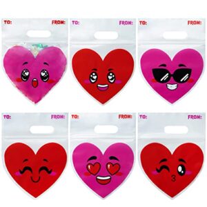 joyin 48 pcs valentine’s day cellophane gift bag, candy treat bags with red pink heart designs for kids party favor supplies, classroom gift exchange prizes, valentine’s goodie bags