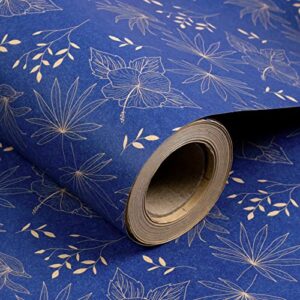 ruspepa kraft wrapping paper roll – blue flowers and plants pattern – 30 inches x 100 feet