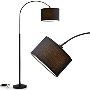 Arc Floor Lamp, Dimmable Floor Lamp Black Morden Standing Lamp with Adjustable Hanging Shade Over Couch Tall Reading Light Curved Floor Lamp with Marble Base for Living Room, Bedroom, Office