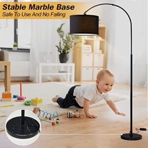 Arc Floor Lamp, Dimmable Floor Lamp Black Morden Standing Lamp with Adjustable Hanging Shade Over Couch Tall Reading Light Curved Floor Lamp with Marble Base for Living Room, Bedroom, Office