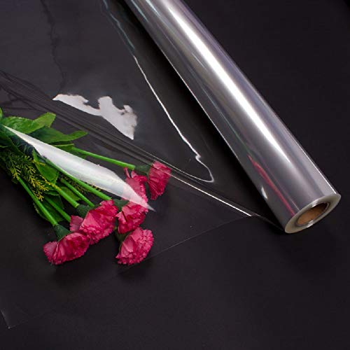 Borningfire Clear Wrap Cellophane 31.5 In x 100 Ft Folded in Half on 16" Roll, Clear Cellophane Wrapping Paper for Gift Baskets Arts Crafts Flowers Treats Christmas Holiday Party Decorations