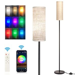 nukanu rgb floor lamp,smart floor lamp with remote control & app,linen lampshade standing lamp for living room bedroom,kids floor lamp for game room with diy mode