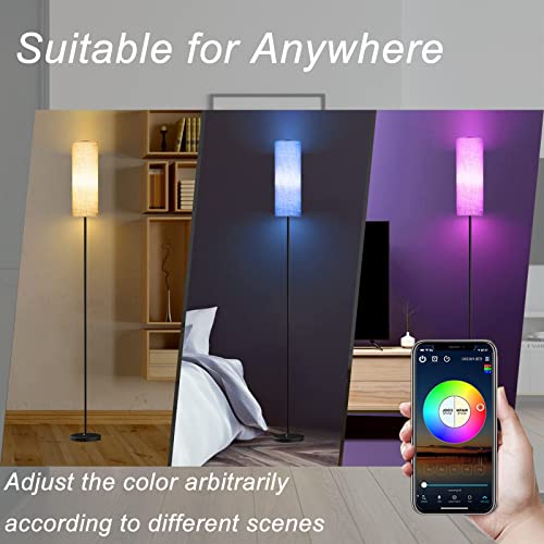 Nukanu RGB Floor Lamp,Smart Floor Lamp with Remote Control & APP,Linen LampShade Standing Lamp for Living Room Bedroom,Kids Floor Lamp for Game Room with DIY Mode