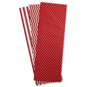 christmas red & white dots and stripes tissue sheets – set of 18 sheets, 20″ x 20″, 3 designs
