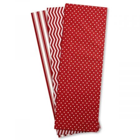 Christmas Red & White Dots and Stripes Tissue Sheets - Set of 18 Sheets, 20" x 20", 3 Designs