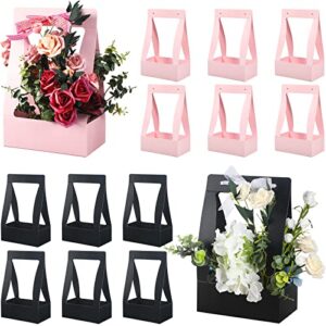 chinco 12 pieces craft paper gift bags flower box for arrangements flower bouquet packaging bag with handle wedding valentine’s day gift wrap bags florist bags, pink and black