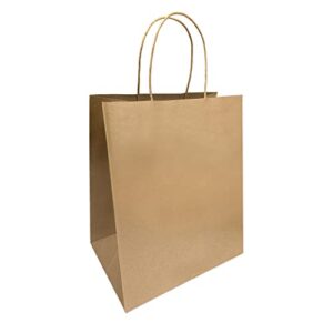 paper bags with handles 50 count 10×6.75×12 inches kraft paper bags for wedding bags, gift bags, food bags, shopping bags, grocery bags, storage bags, lunch bags, take away bags, retail bags and more, reusable, eco-friendly and sustainable 1072b 50c