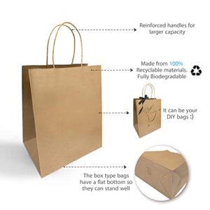 Paper Bags with Handles 50 Count 10x6.75x12 Inches Kraft Paper Bags for Wedding bags, Gift bags, Food bags, Shopping bags, Grocery bags, Storage bags, Lunch bags, Take away bags, Retail bags and More, Reusable, Eco-friendly and Sustainable 1072B 50C