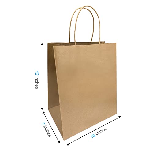 Paper Bags with Handles 50 Count 10x6.75x12 Inches Kraft Paper Bags for Wedding bags, Gift bags, Food bags, Shopping bags, Grocery bags, Storage bags, Lunch bags, Take away bags, Retail bags and More, Reusable, Eco-friendly and Sustainable 1072B 50C