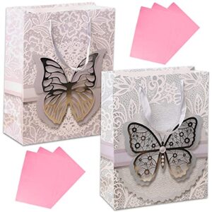 ruifyray 12.6″ large butterfly gift bag 2 pack, with handle and tissue paper, for anniversary/valentines day/birthday party/bridal shower decoration/wedding favors/christmas holiday & new year gift