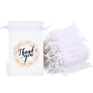 100 pieces thank you bags sheer organza bags, small jewelry present bags with drawstring, 4 x 6 mesh wedding party favor bags for sachet, jewelry, candy, soap, makeup organza tulle favor bags (white)