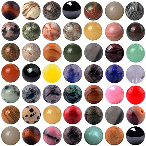 Natural Stone Beads 200pcs Mixed 8mm Round Genuine Real Stone Beading Loose Gemstone Hole Size 1mm DIY Charm Smooth Beads for Bracelet Necklace Earrings Jewelry Making (Stone Beads Mix 200pcs)