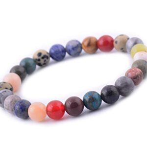 Natural Stone Beads 200pcs Mixed 8mm Round Genuine Real Stone Beading Loose Gemstone Hole Size 1mm DIY Charm Smooth Beads for Bracelet Necklace Earrings Jewelry Making (Stone Beads Mix 200pcs)