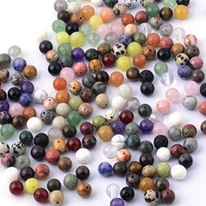 Natural Stone Beads 200pcs Mixed 8mm Round Genuine Real Stone Beading Loose Gemstone Hole Size 1mm DIY Charm Smooth Beads for Bracelet Necklace Earrings Jewelry Making (Stone Beads Mix 200pcs)