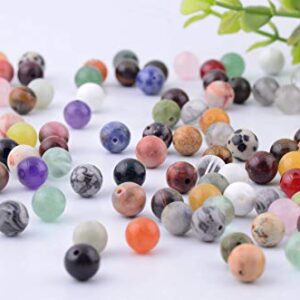 Natural Stone Beads 200pcs Mixed 8mm Round Genuine Real Stone Beading Loose Gemstone Hole Size 1mm DIY Charm Smooth Beads for Bracelet Necklace Earrings Jewelry Making (Stone Beads Mix 200pcs)