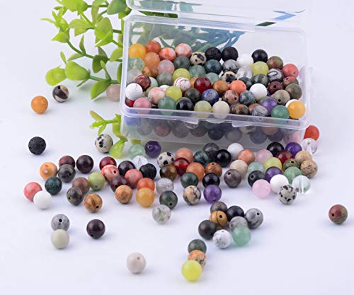 Natural Stone Beads 200pcs Mixed 8mm Round Genuine Real Stone Beading Loose Gemstone Hole Size 1mm DIY Charm Smooth Beads for Bracelet Necklace Earrings Jewelry Making (Stone Beads Mix 200pcs)