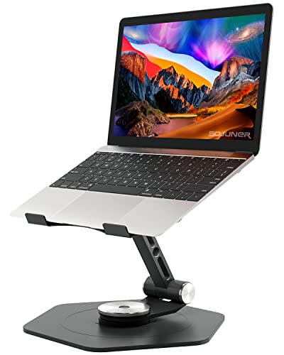 SOJUNER Swivel Adjustable Laptop Stand, 360° Rotating of Aluminum Laptop Stand for Desk, Laptop Riser with Mechanical Sound, Laptop Computer Stand Compatible with 10-16 inch Laptop, Gray