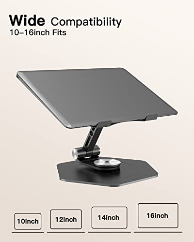 SOJUNER Swivel Adjustable Laptop Stand, 360° Rotating of Aluminum Laptop Stand for Desk, Laptop Riser with Mechanical Sound, Laptop Computer Stand Compatible with 10-16 inch Laptop, Gray