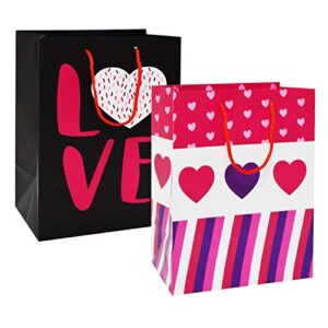 JOYIN 8 Pcs Valentines Day Gift Bags with Filling Paper in 4 Designs for Kids Party Favor Supplies Paper Wrapping Kraft Bags with Colorful Heart shaped Design