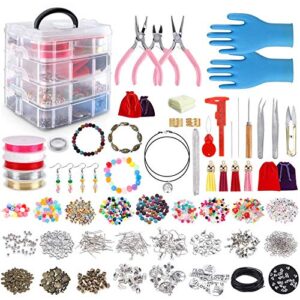 jewelry making kit, 2062 pcs diy making supplies for bracelet, necklace, earrings making, great gift for girls and adults with beads,jewelry charms findings,pearl,spacer beads wire cord pliers caliper