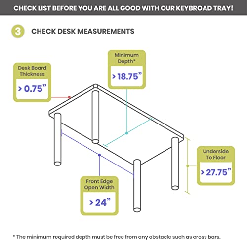 FERSGO Under Desk Keyboard Tray, 20" x 11" Tray, 17.75" Track, One Knob Control, Undermount Sliding Computer Keyboard and Mouse Tray with Wrist Rest, Swivels 360° with Adjustable Height and ±15° Tilt