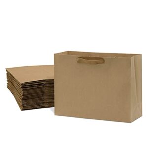 Brown Gift Bags with Handles - 16x6x12 Inch 25 Pack Designer Shopping Bags in Bulk, Large Gift Wrap with Fabric Handles for Boutiques, Small Business, Retail Stores, Merchandise, Birthday Parties