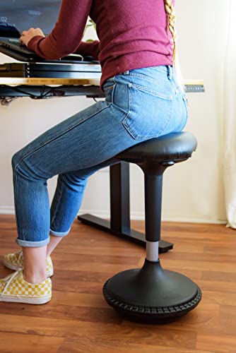 WOBBLE STOOL Standing Desk Chair ergonomic tall adjustable height sit stand-up office balance drafting bar swiveling leaning perch perching high swivels 360 computer active sitting black saddle seat