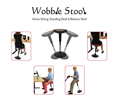 WOBBLE STOOL Standing Desk Chair ergonomic tall adjustable height sit stand-up office balance drafting bar swiveling leaning perch perching high swivels 360 computer active sitting black saddle seat