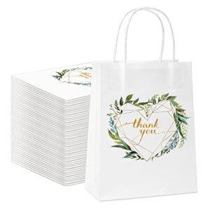 100 pieces small thank you gift bags with handles baby shower party bags greenery paper goodie bags gift wrap bags for business, boutique, birthday, gifts, wedding favors, 5.91 x 3.15 x 8.27 inch